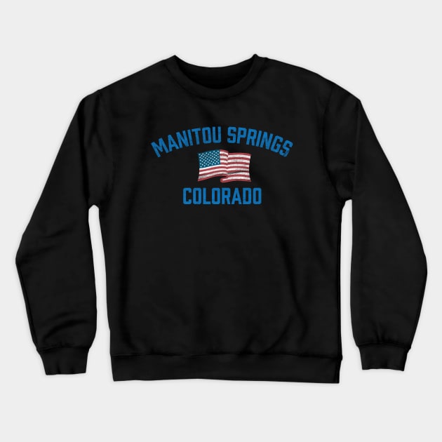 Manitou Springs Colorado Vintage USA Flag Crewneck Sweatshirt by TGKelly